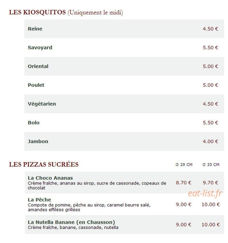 Le Kiosque à Pizzas — carte page 4