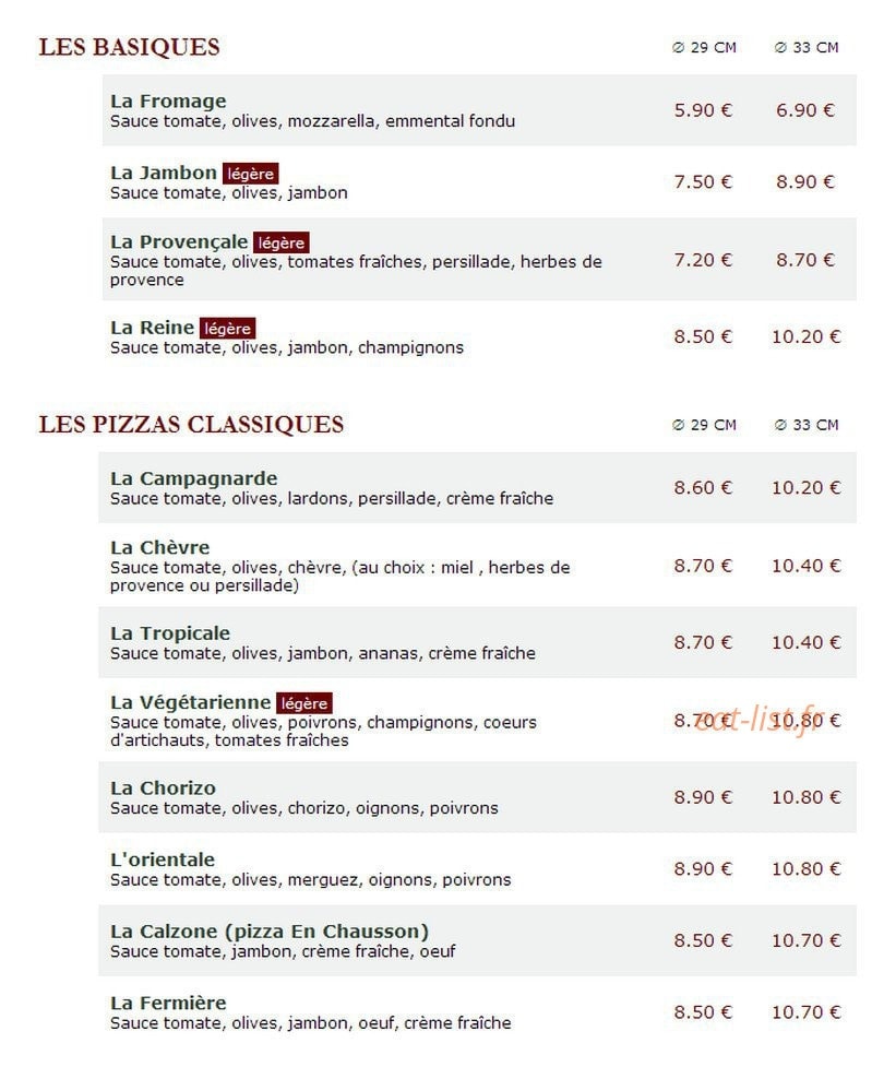Le Kiosque à Pizzas — carte page 1