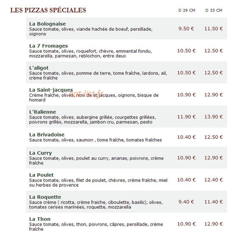 Le Kiosque à Pizzas — carte page 3