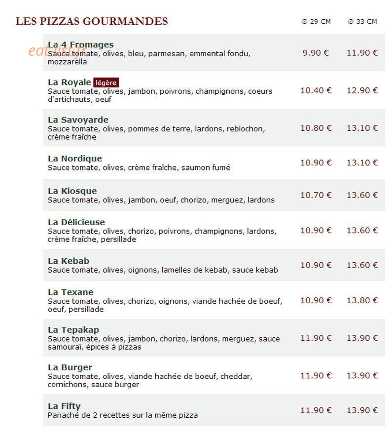 Le Kiosque à Pizzas — carte page 2