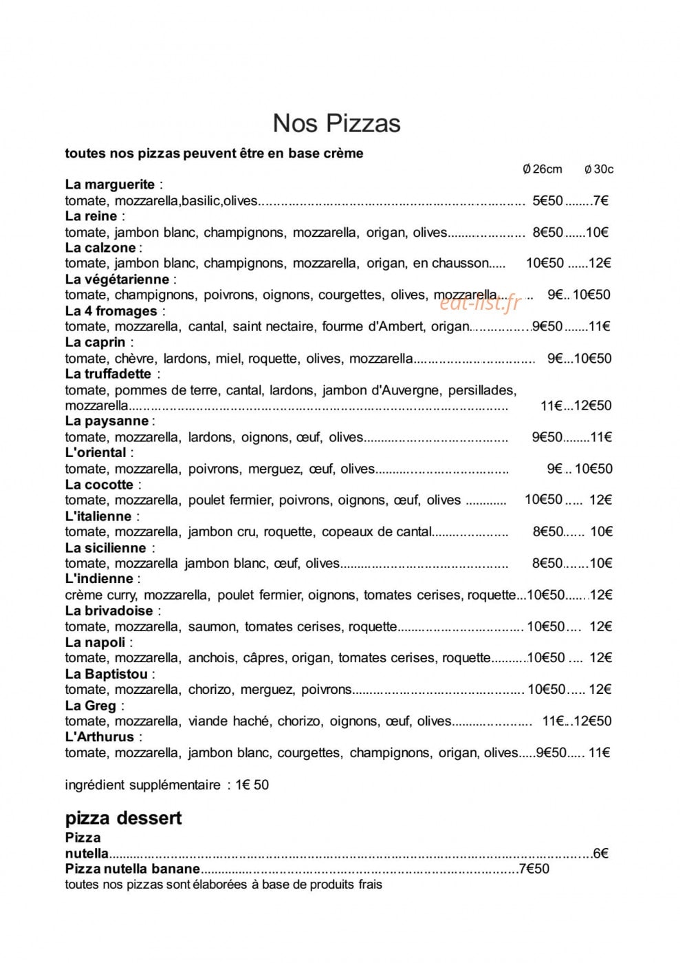 Pizzeria " et caetera" — carte page 1