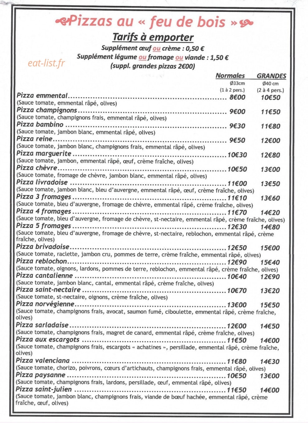 Pizzeria le Saint Julien — carte page 3