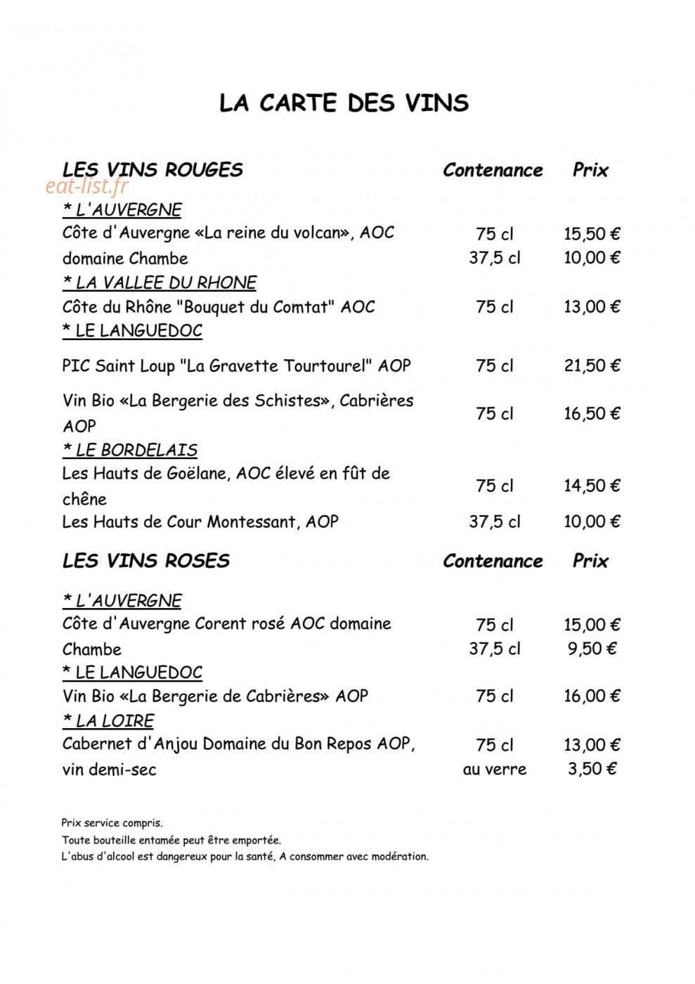 L'auberge de Chaniat — carte page 2