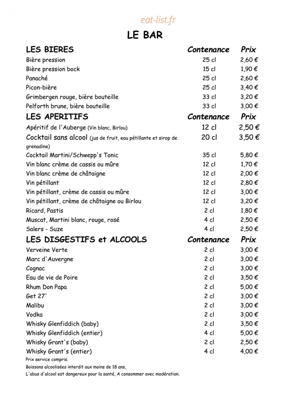 L'auberge de Chaniat — carte page 5