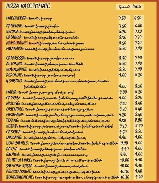 Pizzeria de la fontaine — carte page 1