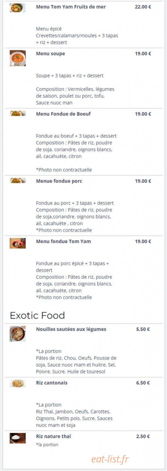 Bamboo Thaï Food — carte page 3