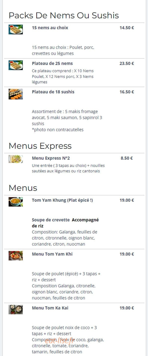 Bamboo Thaï Food — carte page 2