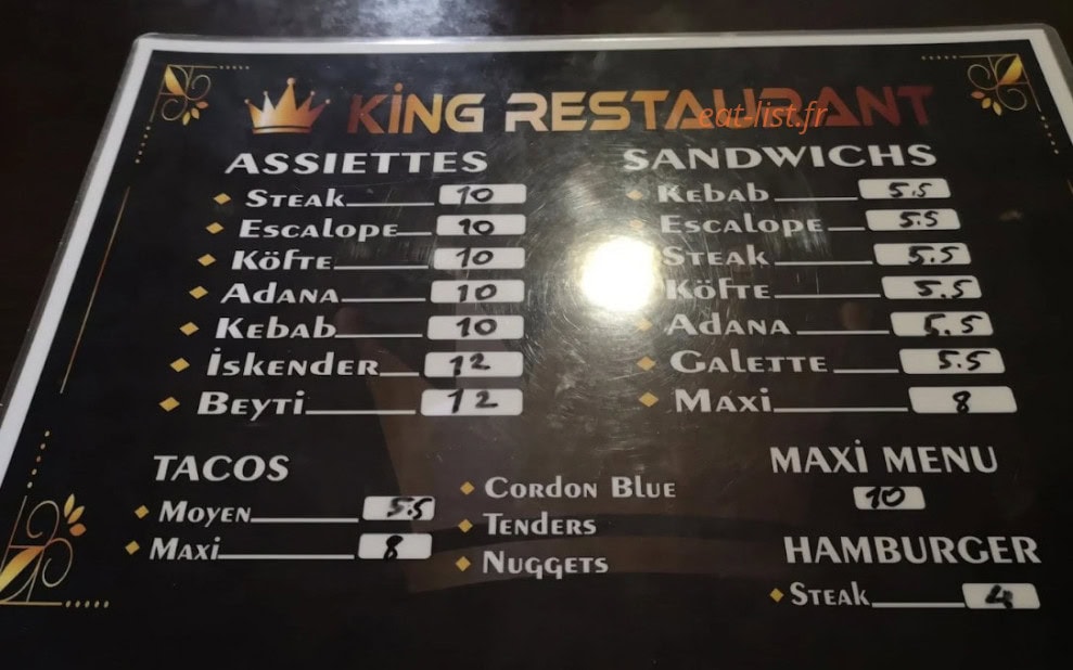 King Restaurant — carte page 1