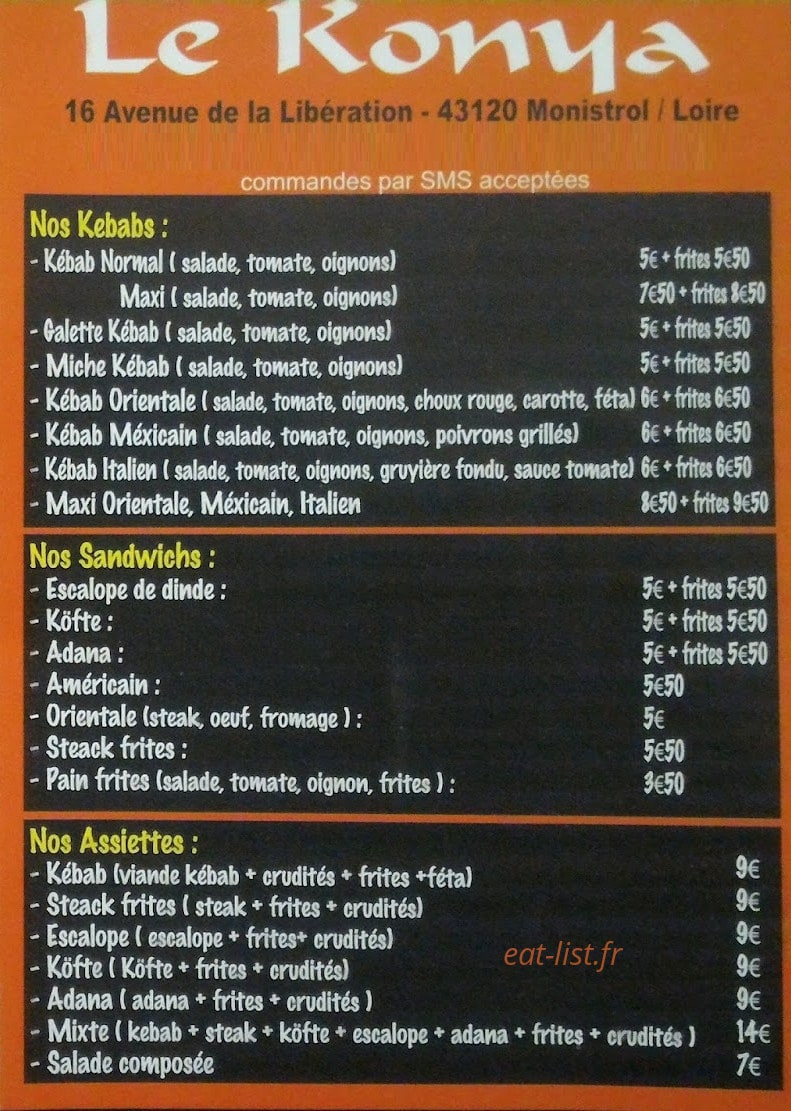 Restaurant Le Konya — carte page 1