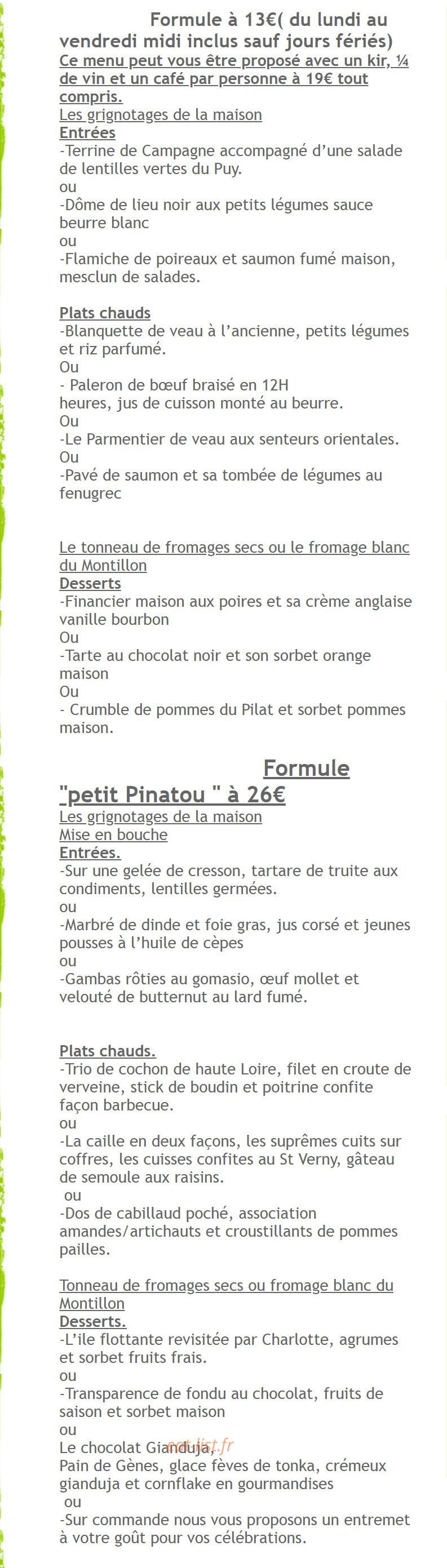 Auberge lou pinatou — carte page 1