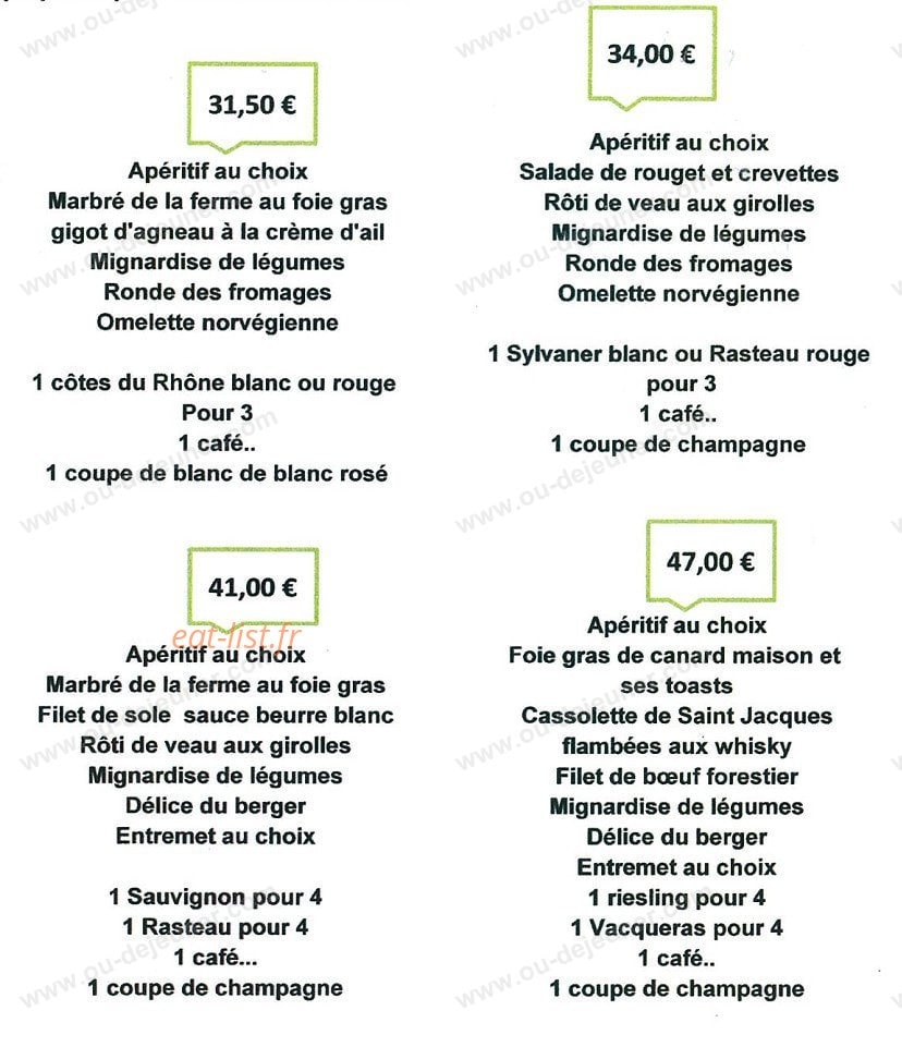 Carte et menu de Auberge de la Sapinière à Saint Victor Malescours — Les formules suite