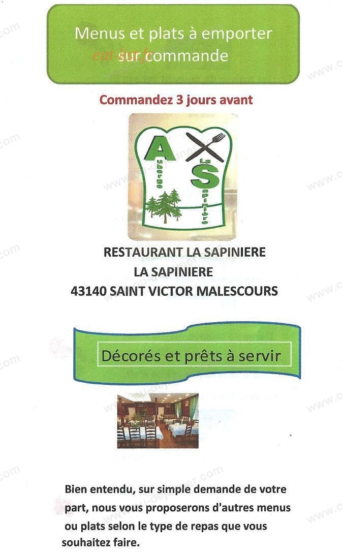 Carte et menu des plats à emporter