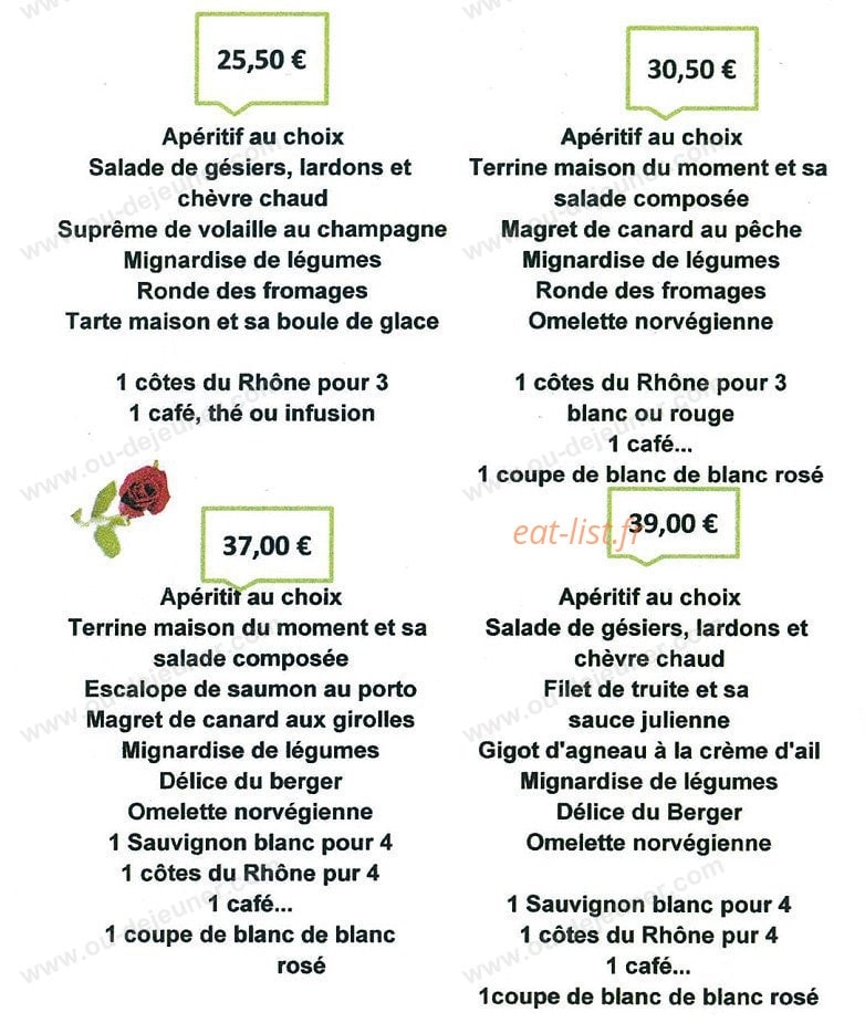Carte et menu de Auberge de la Sapinière à Saint Victor Malescours — Les formules