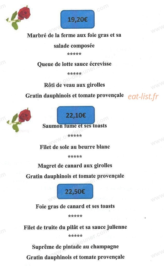 Carte et menu de Auberge de la Sapinière à Saint Victor Malescours — Les menus suite 2