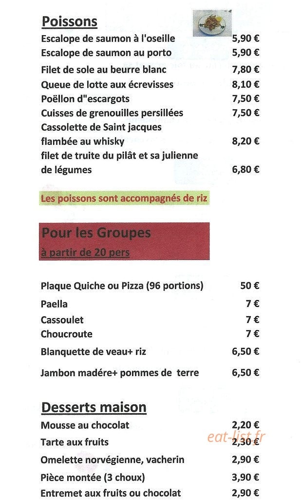 Carte et menu de Auberge de la Sapinière à Saint Victor Malescours — Les poissons, desserts