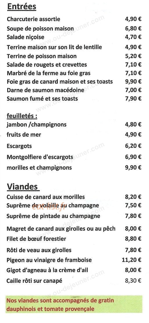 Carte et menu de Auberge de la Sapinière à Saint Victor Malescours — Les entrées, viandes