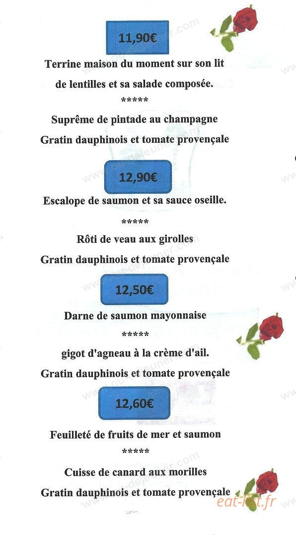 Carte et menu de Auberge de la Sapinière à Saint Victor Malescours — Les menus