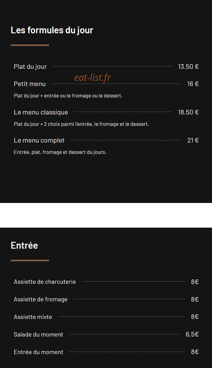 Auberge de la cistre — carte page 1