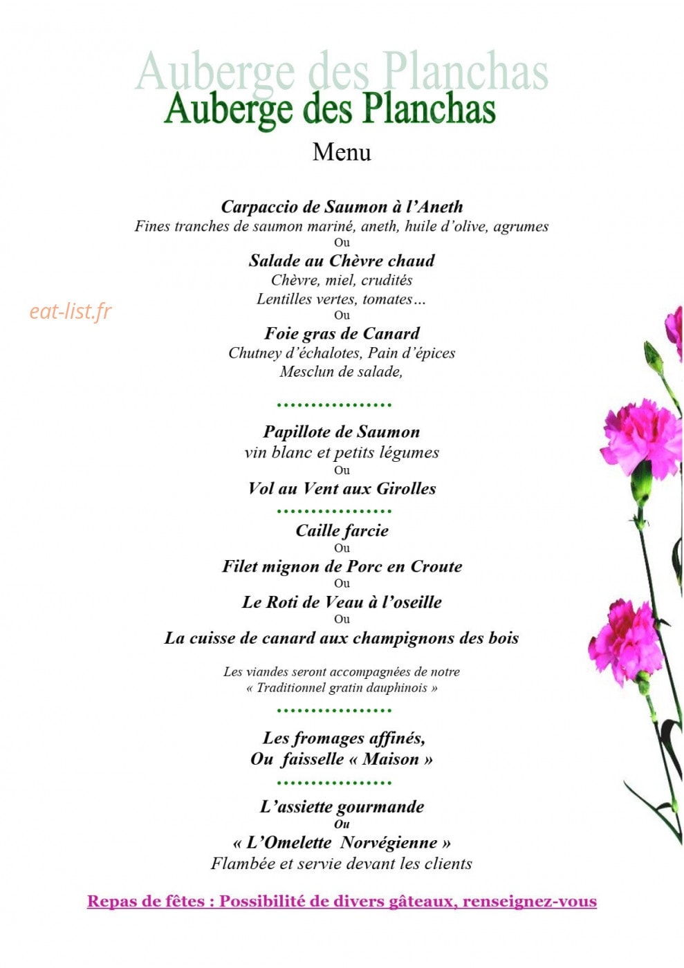 Auberge des Planchas — carte page 3