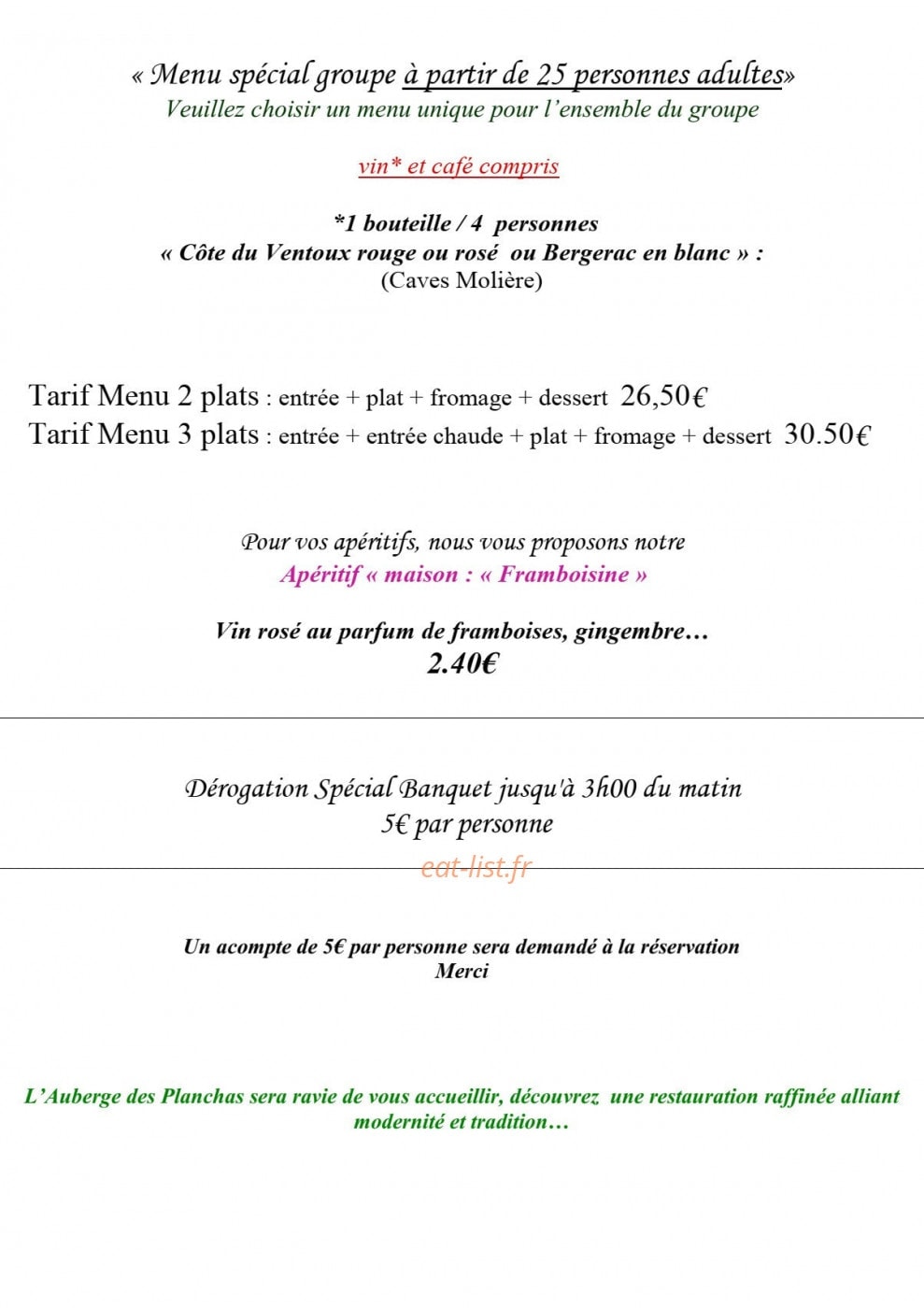 Auberge des Planchas — carte page 4