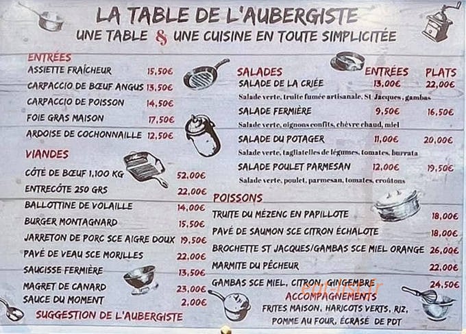 Auberge des Calades — carte page 1