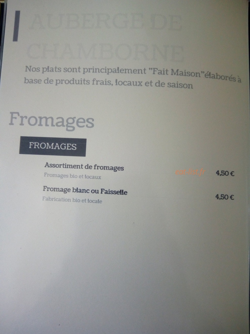 Auberge de Chamborne — carte page 4