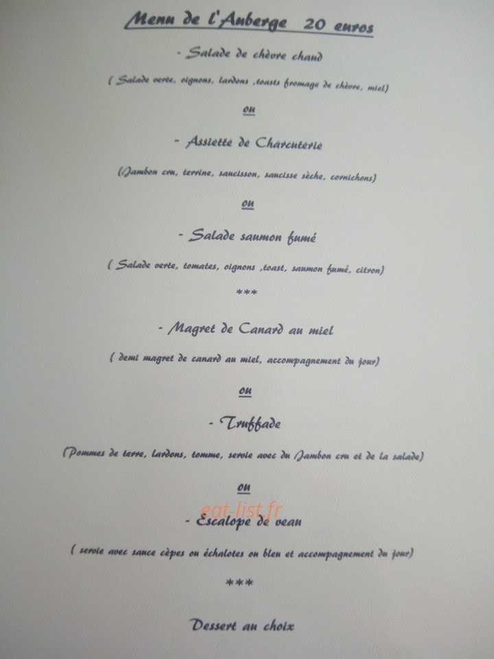 Auberge de Chamborne — carte page 1