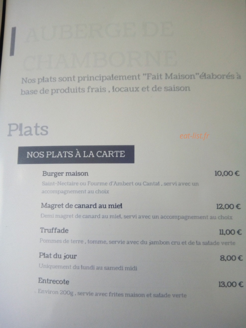 Auberge de Chamborne — carte page 3