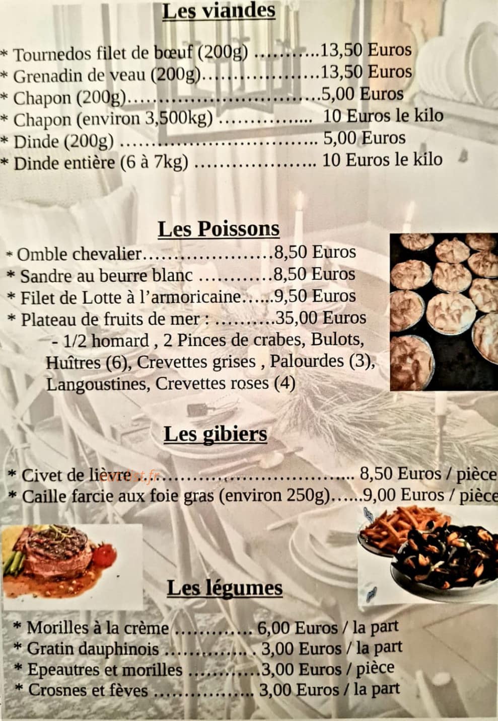 Restaurant Le Chalet — carte page 2