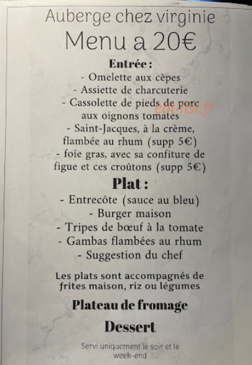 Auberge chez Virginie — carte page 1