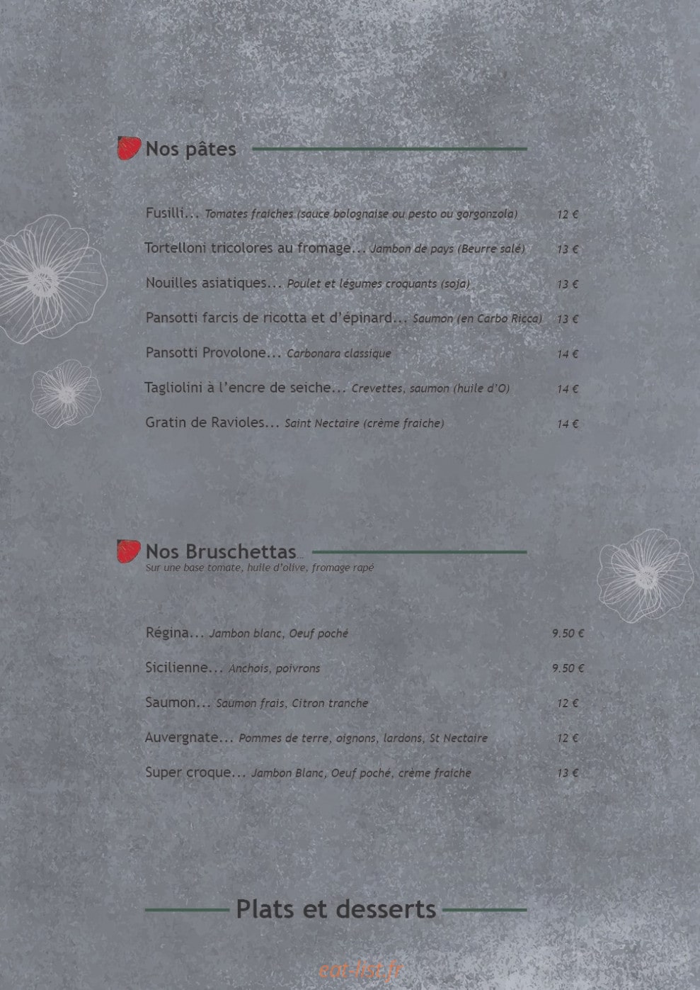 Le Bistrot Coquelicot — carte page 2