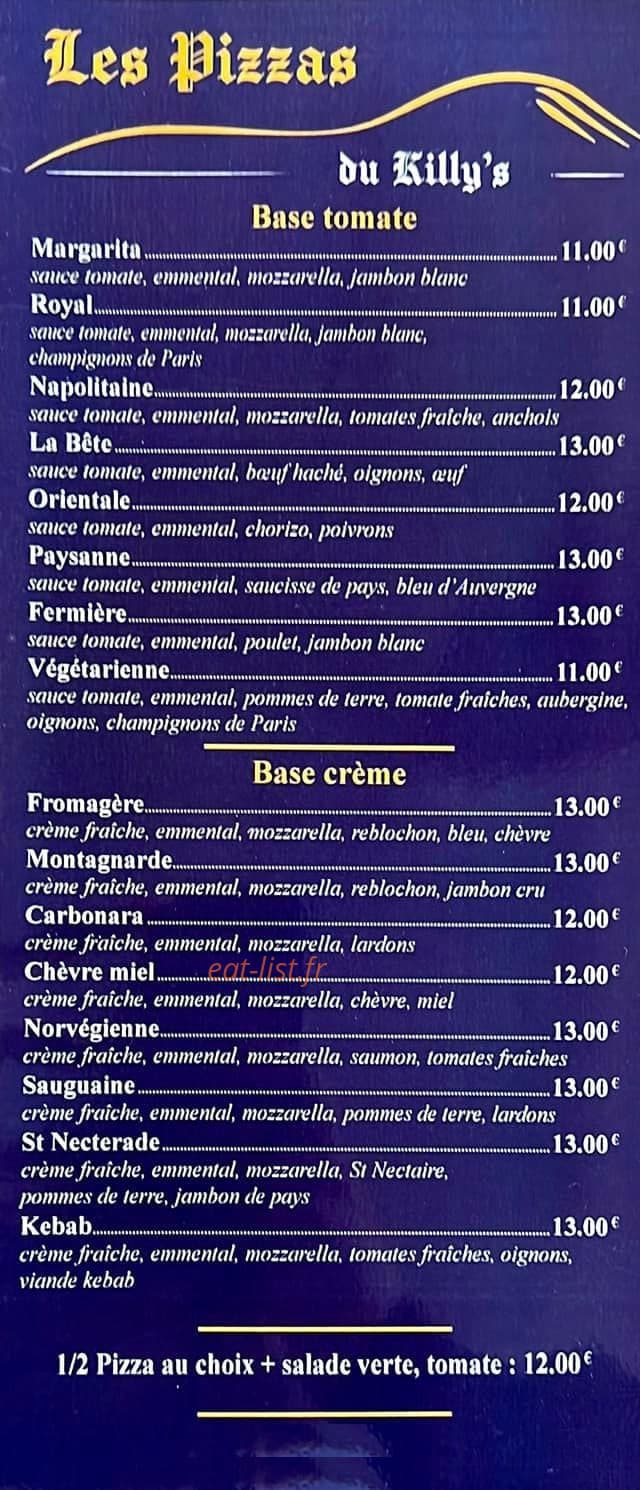 Le Killy’s — carte page 1