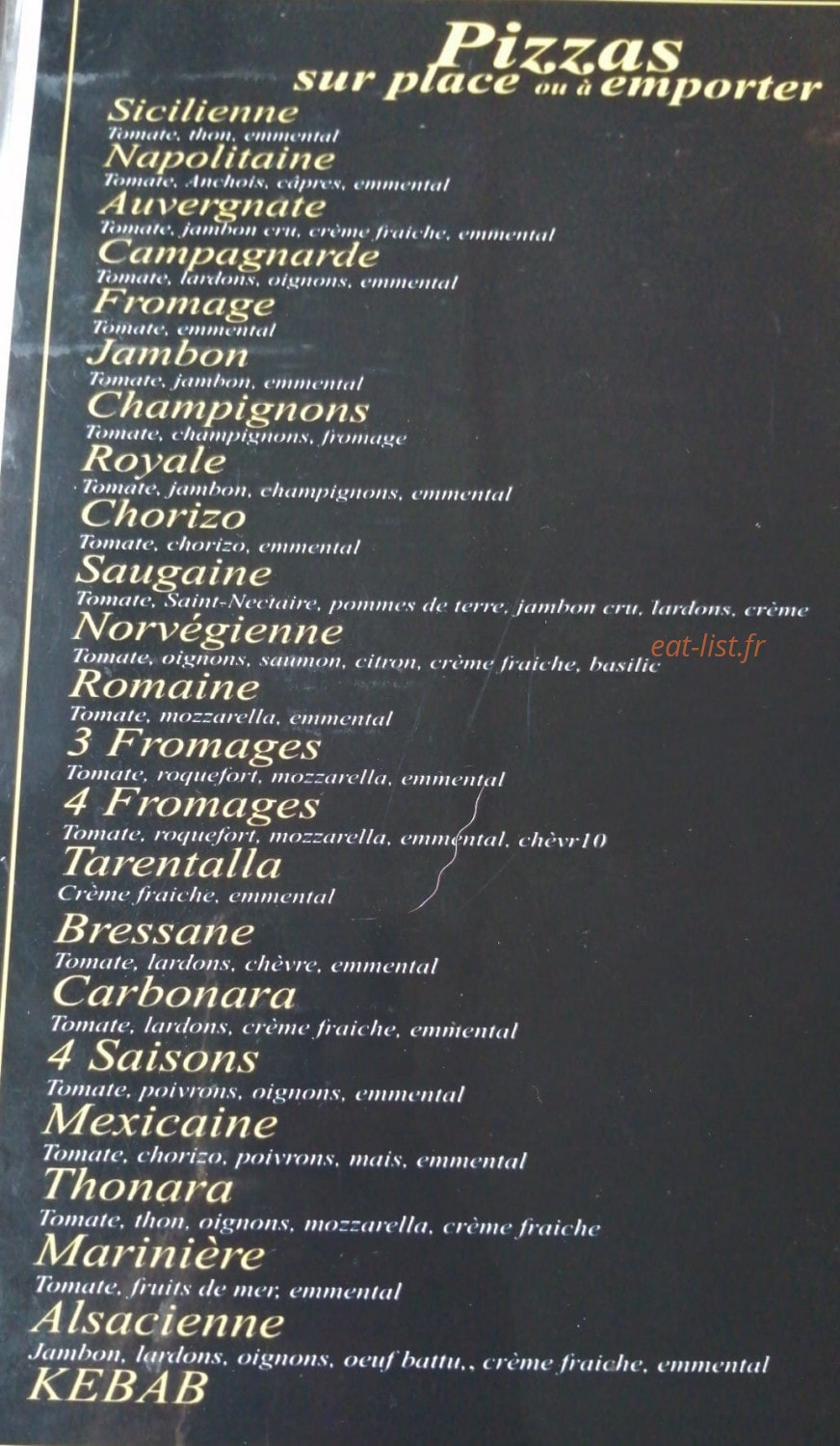 Pizzeria de la Tour — carte page 1