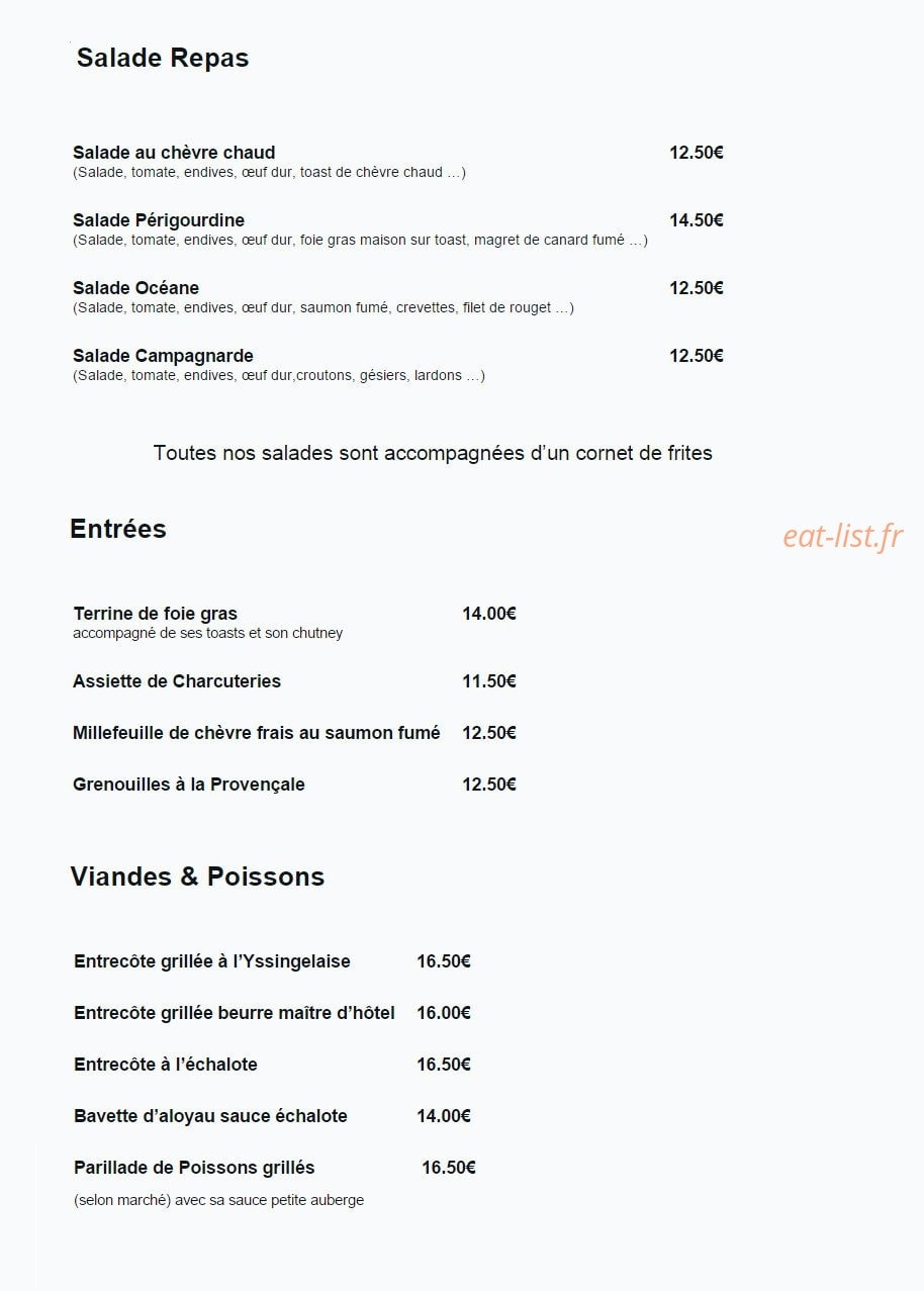 La Petite Auberge — carte page 2