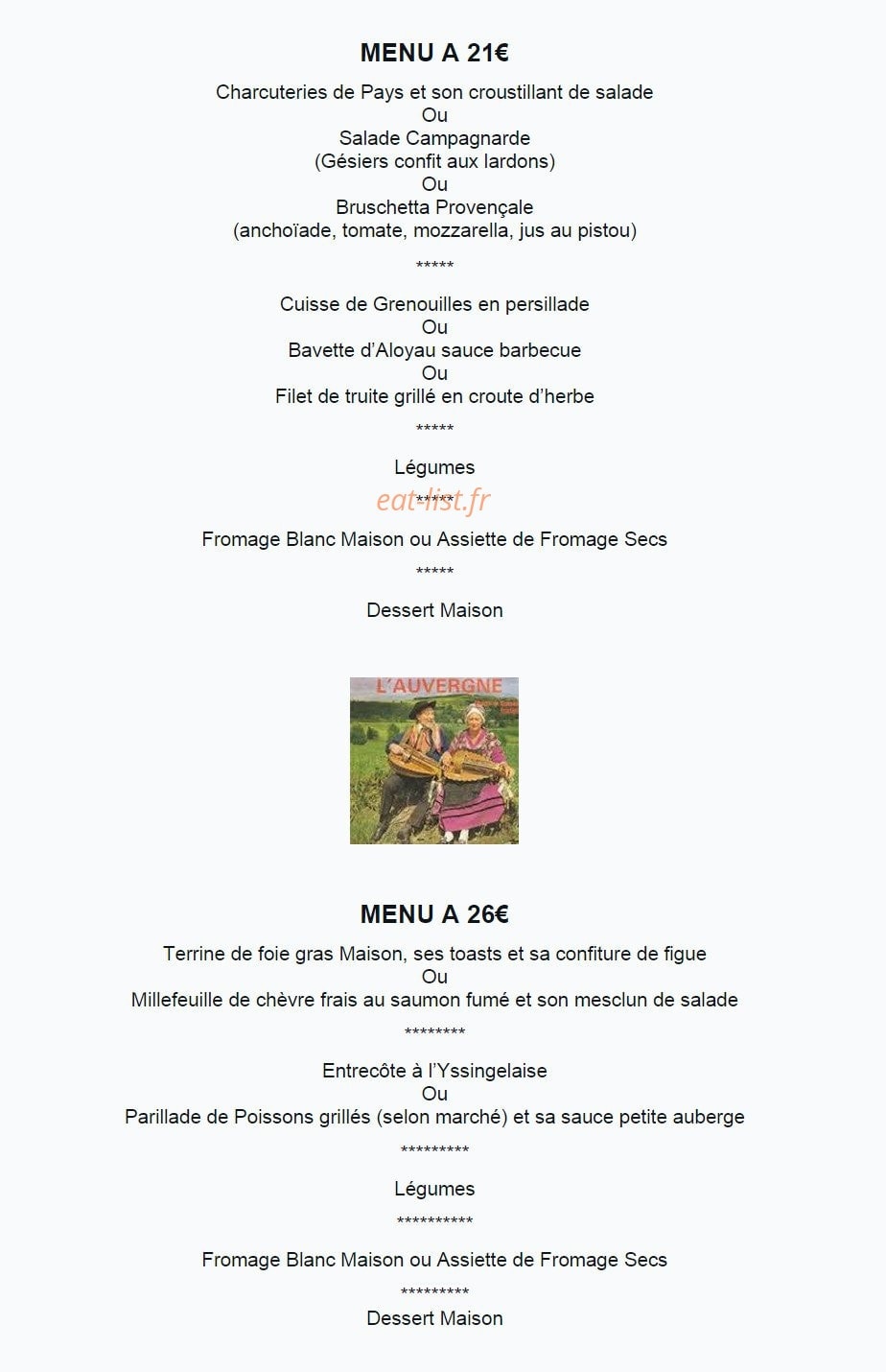 La Petite Auberge — carte page 1
