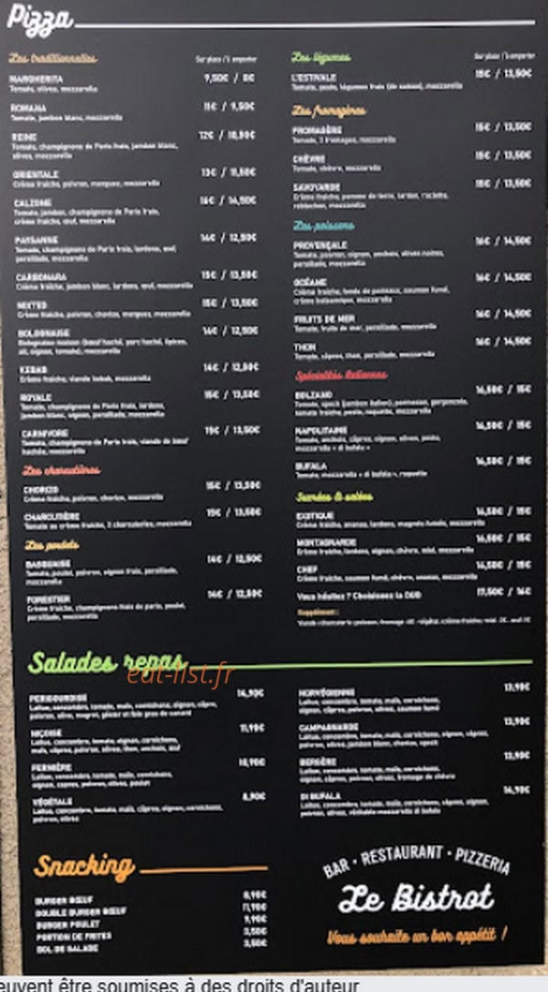 Le bistrot — carte page 1