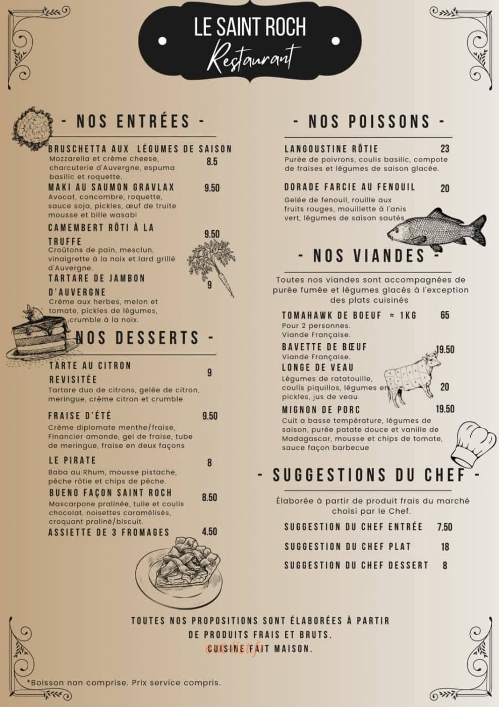 Le saint roche restaurant — carte page 1