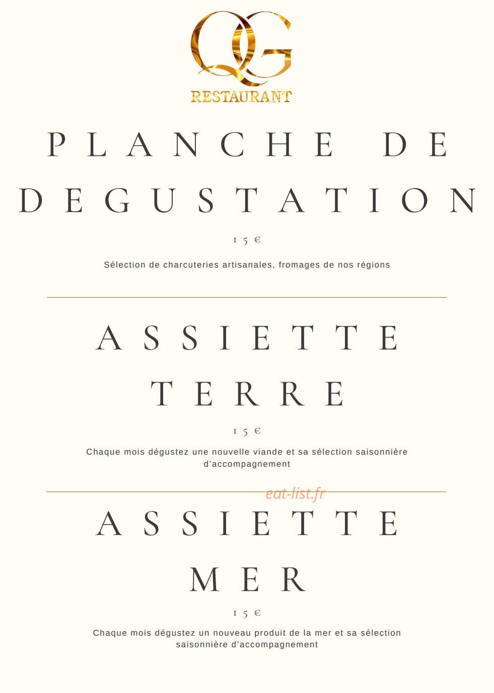 Le QG Restaurant — carte page 1