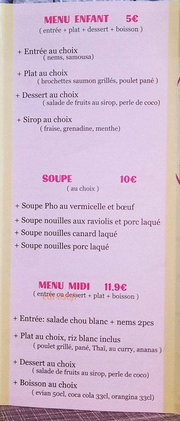 Carte et menu de Viet Food à Sainte Florine — Les menus et soupoes