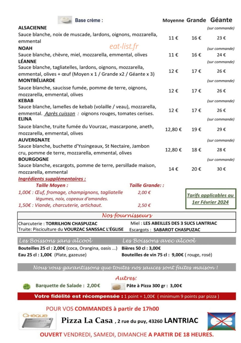 Pizza La Casa — carte page 2