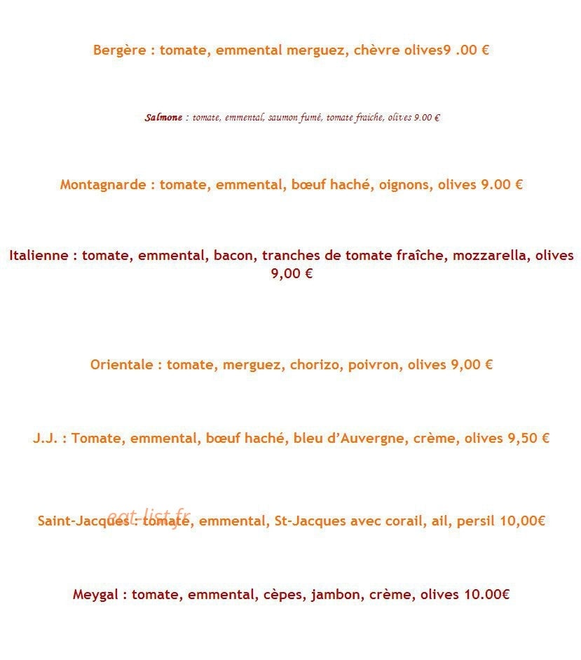 Carte et menu de Pizzeria carletto à Saint Julien Chapteuil — Les pizzas(suite)