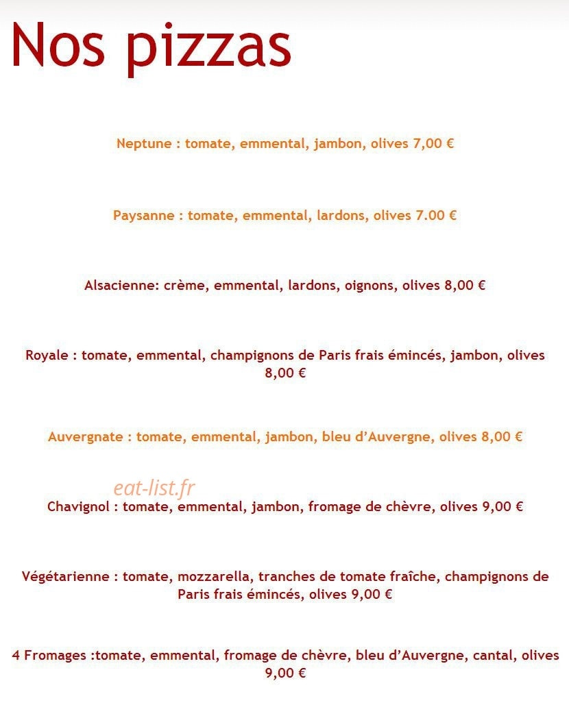 Carte et menu de Pizzeria carletto à Saint Julien Chapteuil — Les pizzas