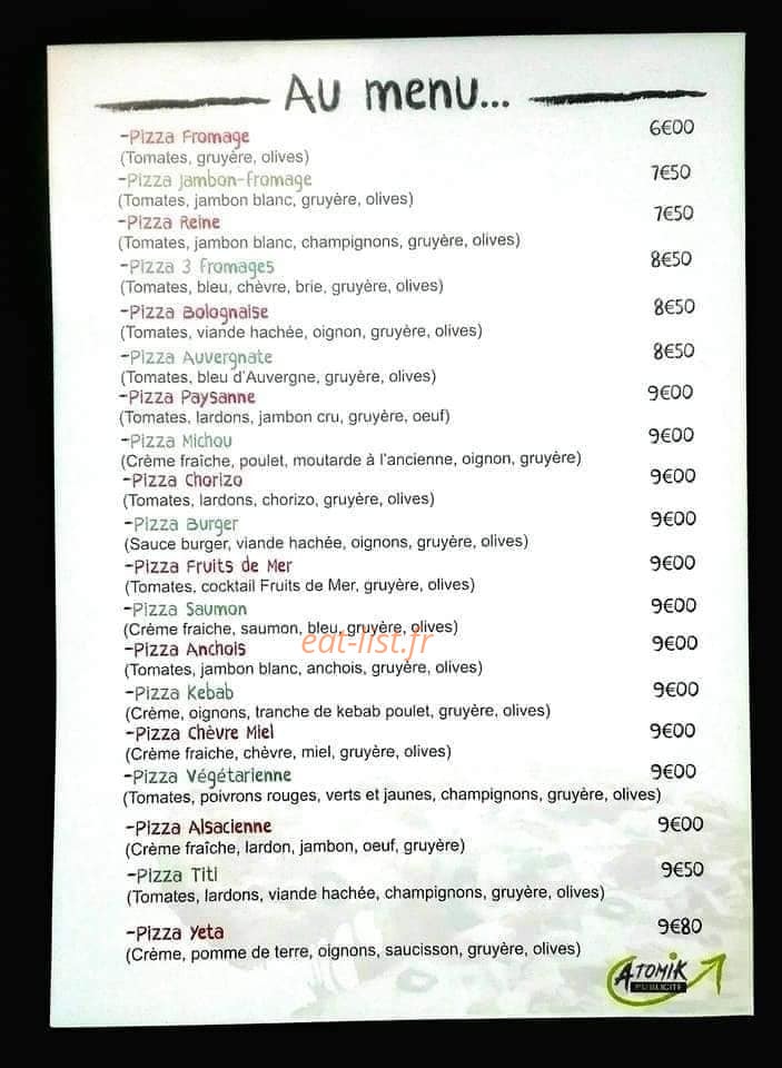 Snack bar du Meygal — carte page 1