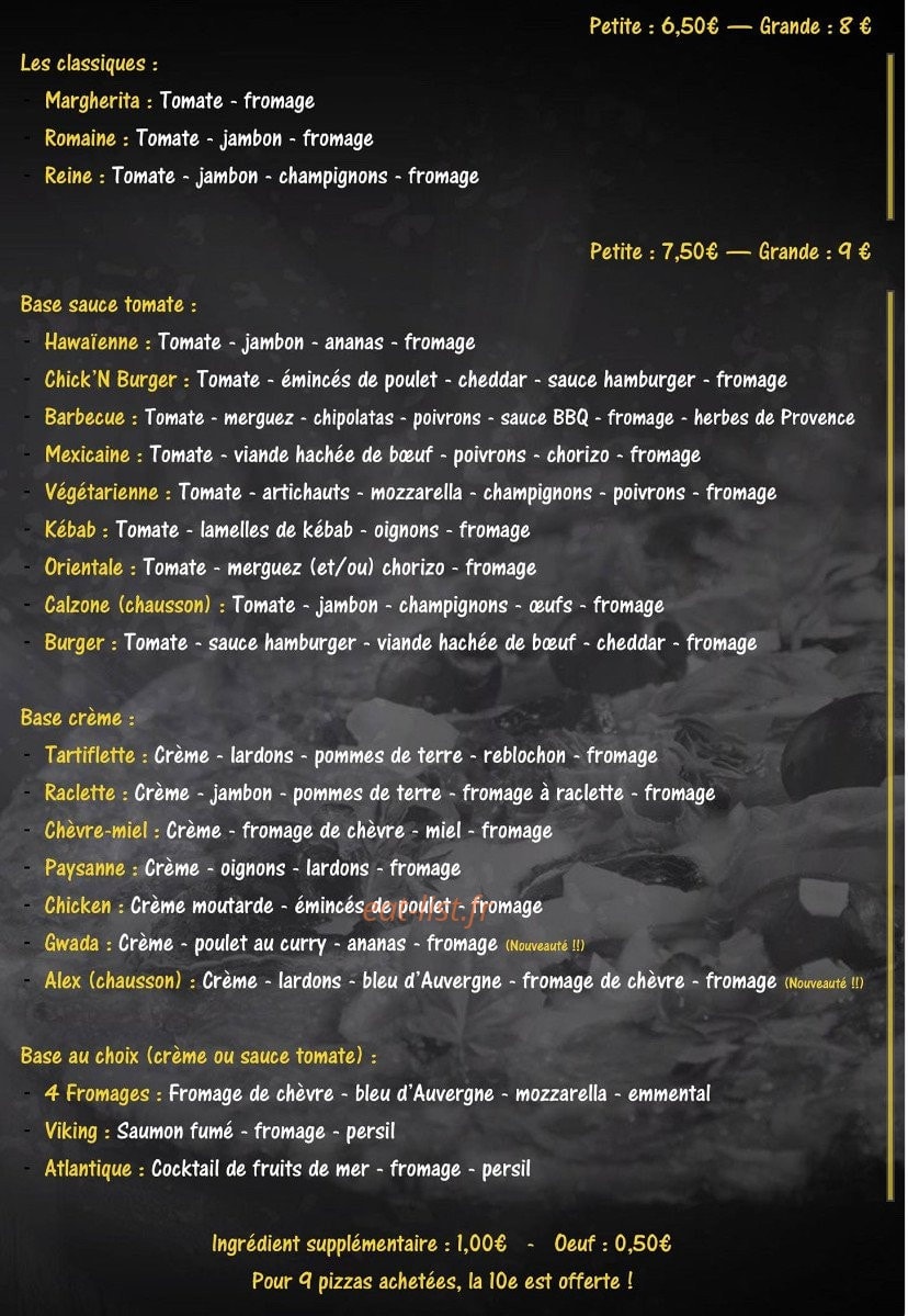 Central Pizza — carte page 1