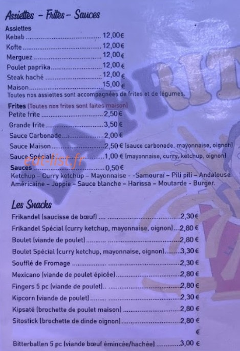 La Frite Belge — carte page 2
