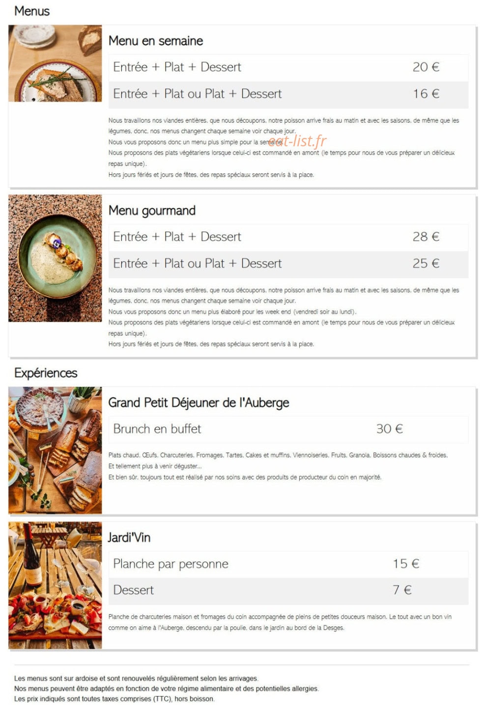 Auberge de Chanteuges — carte page 1