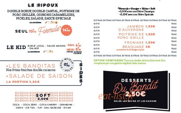 Bandit Burger — carte page 2