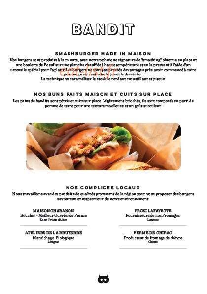 Bandit Burger — carte page 4