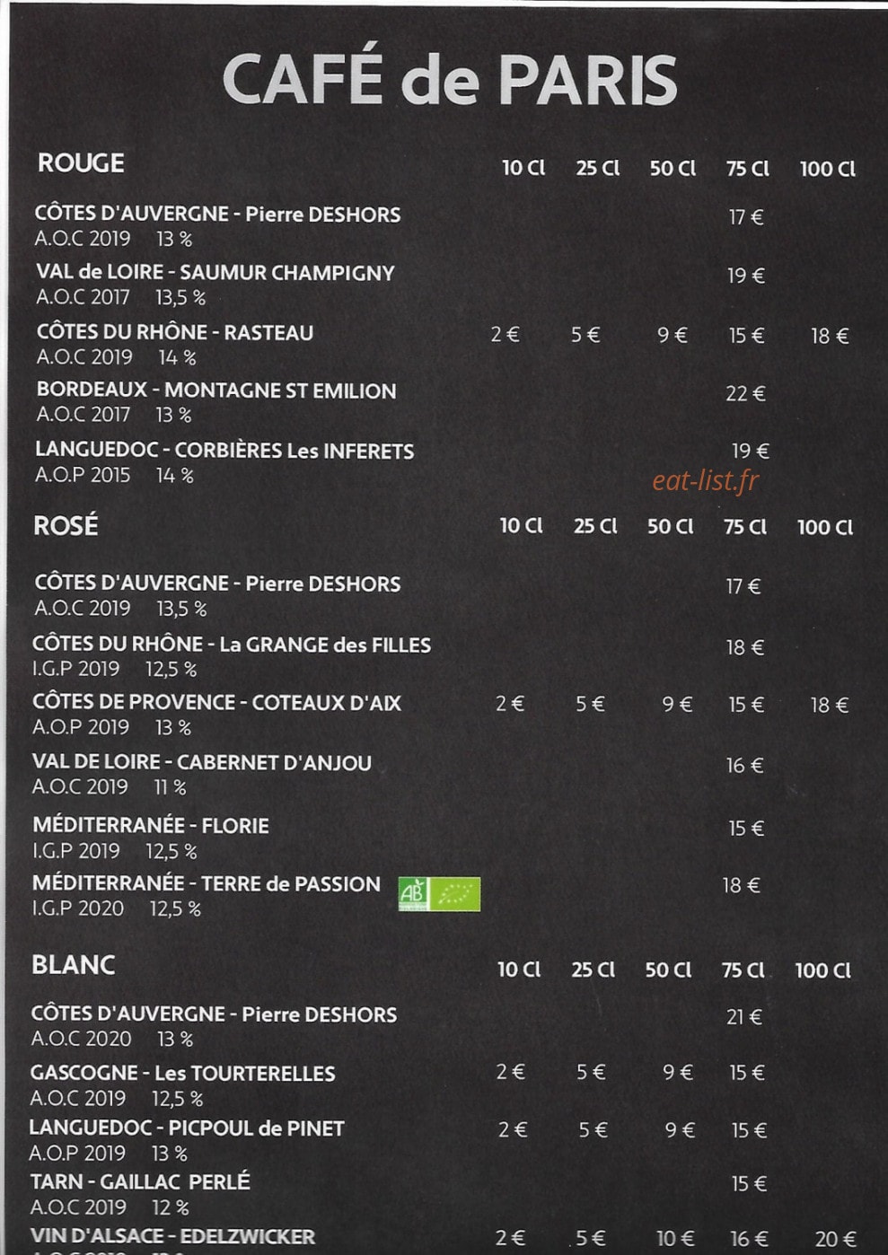 Le Café de Paris — carte page 6
