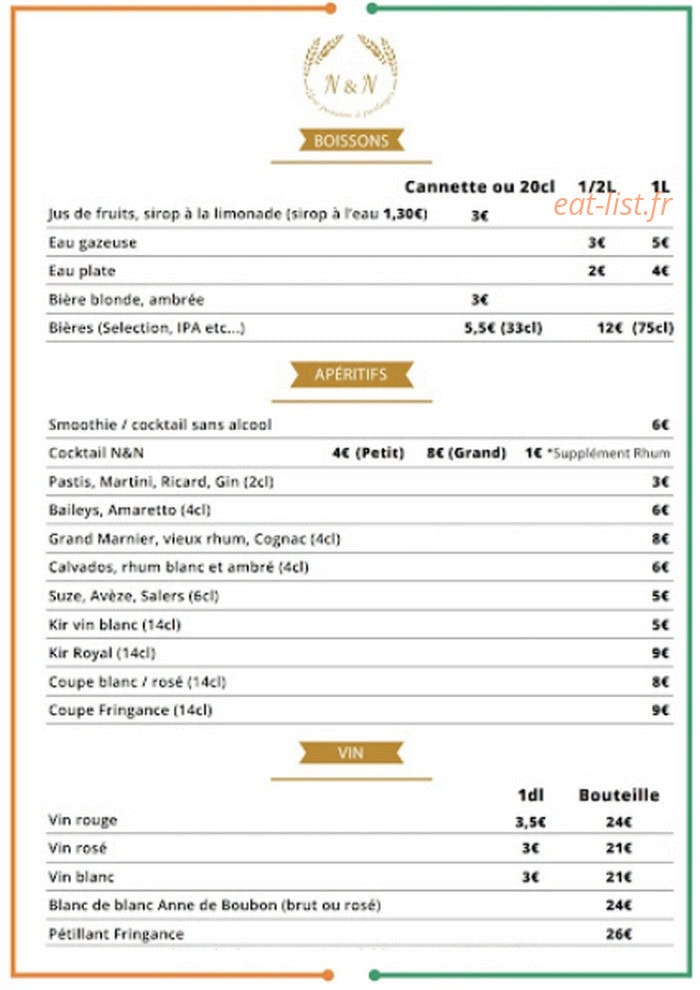 N&N — carte page 1